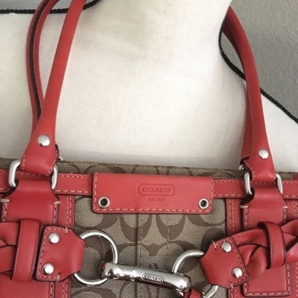 Coach Hamptons Signature C Orange Leather Purse - Picture 5 of 15